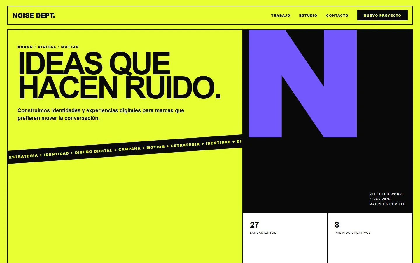 Concepto web para estudio creativo Concepto de landing expresiva para estudio creativo