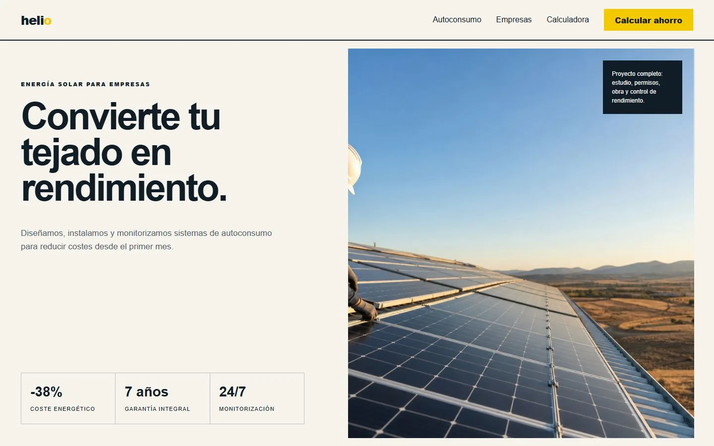 Concepto web para empresa de energía solar Concepto de landing para empresa de energía solar y autoconsumo