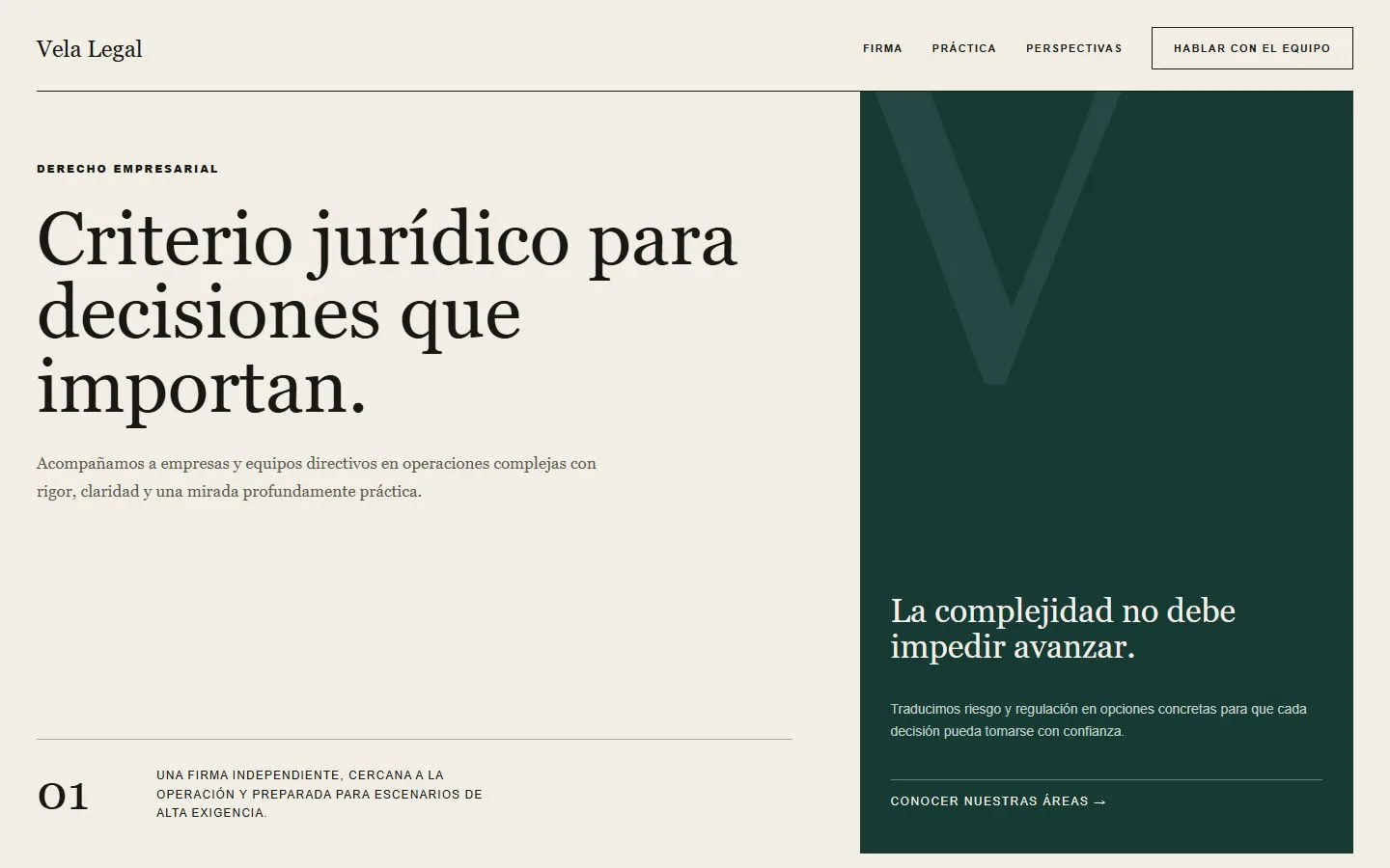 Concepto web para firma legal Concepto de landing para firma legal con diseño editorial sobrio
